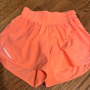 Lululemon Hotty hot bright neon coral athletic shorts sz 0
